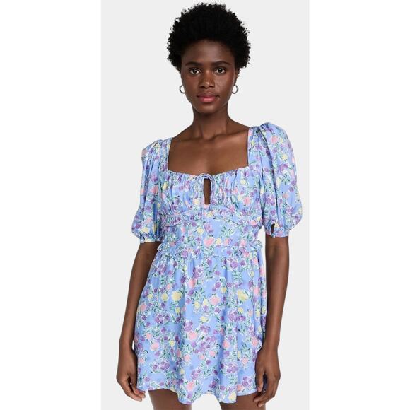 For Love & Lemons NWT Charlene Periwinkle Floral Mini Dress sz XS - Picture 2 of 14